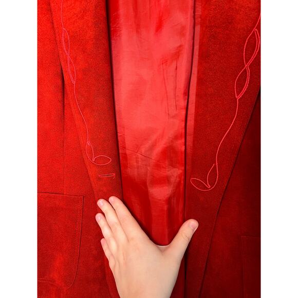 1980s Adolph Schuman Bright Christmas Western Rodeo Red Faux Suede jacket L - Picture 4 of 8